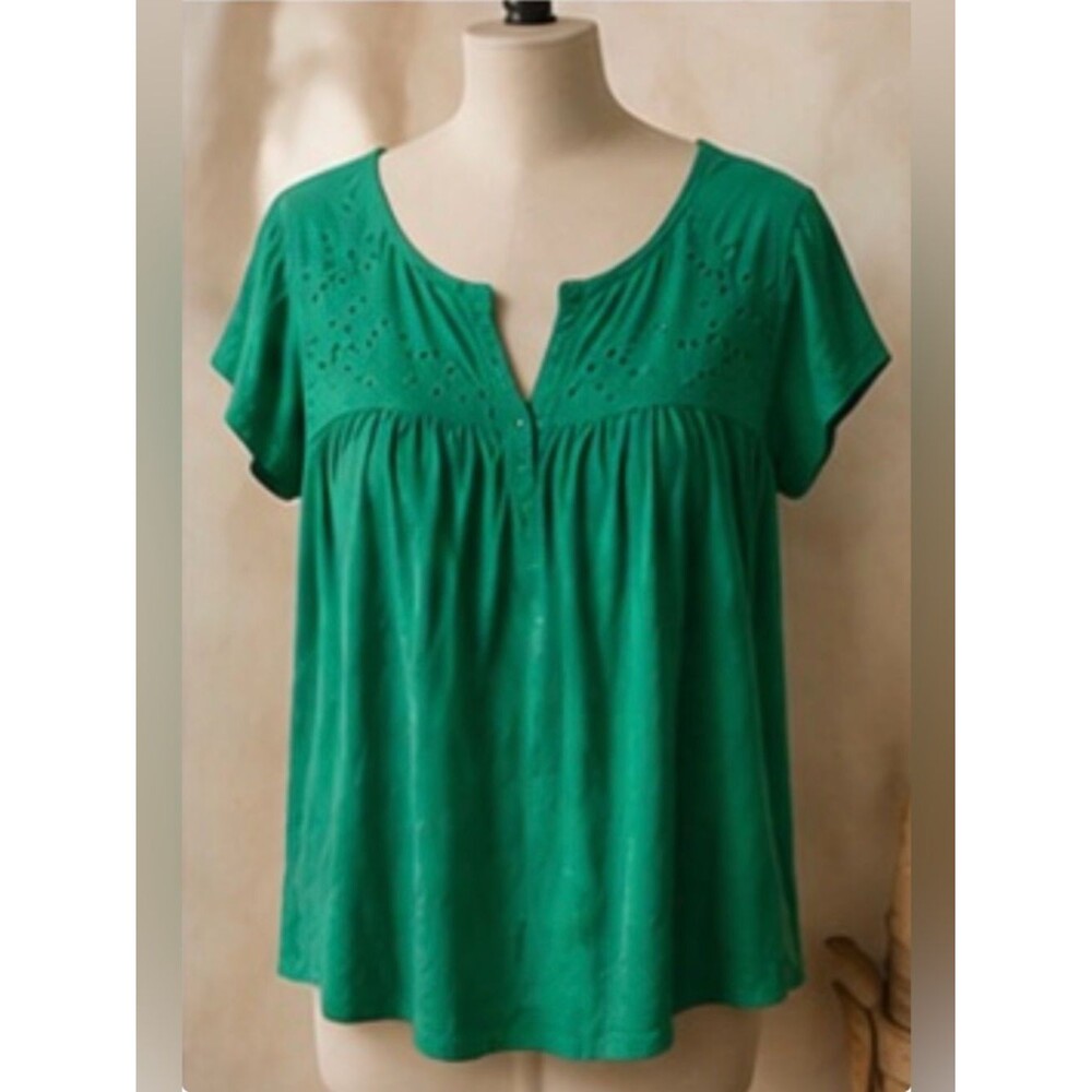 Pale Sky Short Cap Sleeve Size Large Green Top